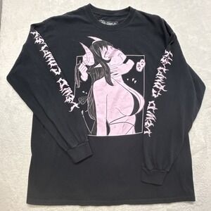 Mens Lewd Complex Anime Choke Girl succubus Long Sleeve Shirt Size XL Black
